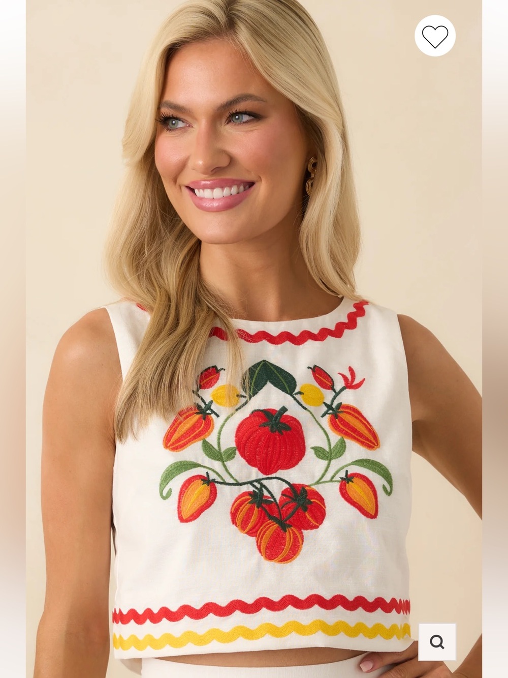 $168 PROSPERINA ELLIE TOMATO EMBROIDERED IVORY COTTON TOP NWT MEDIUM